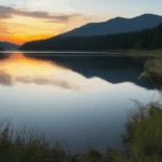 Picturesque scene of a mountain lake at sunrise.
