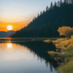Morning reflections on a tranquil mountain lake.