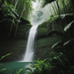 A picturesque jungle setting with a stunning waterfall and abundant natural beauty.