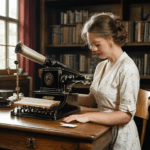 A retro typewriter in a desk setting, a perfect blend of old-world charm and functionality.