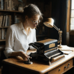 A retro typewriter in an office setting, a reminder of the elegance of past innovations.