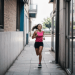 Girl athlete sprinting in urban terrain, showcasing the spirit of street fitness.