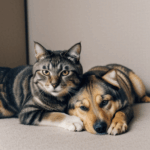 Snuggling pets: a sweet moment between a dog and cat.