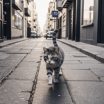 A stray cat captures the essence of city life, roaming freely through its urban home.