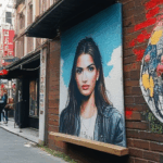 A street artist skillfully painting a vibrant mural on a city wall, capturing the essence of urban art.