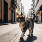 A portrait of a street cat, its eyes wide with curiosity as it navigates the urban jungle.