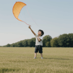 A serene image of a child with a kite, embodying the playful spirit and vibrant energy of summer days.