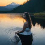 Tranquil waters of a mountain lake at the break of day.