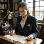 A vintage typewriter placed on a wooden table, offering a glimpse into the past.