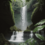 A refreshing jungle waterfall amidst vibrant greenery, perfect for a nature escape.