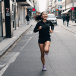 Girl on a fitness mission, navigating the city streets with energy and passion.