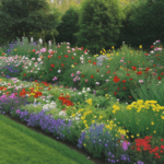 A vibrant arrangement of garden blooms, featuring a bold palette of colors in a beautiful outdoor setting.
