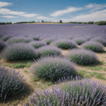 Vibrant lavender flowers bloom under an expansive blue sky, offering tranquility.
