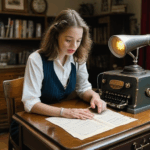 A vintage typewriter displayed prominently on a wooden desk, exuding nostalgia.