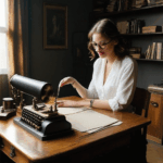 A vintage writing machine showcased on a desk, blending classic design with nostalgia.