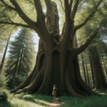 A wild and untamed giant forest tree, capturing the essence of an enchanted woodland.