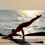 Breathing exercises in yoga with refreshing sea breeze.